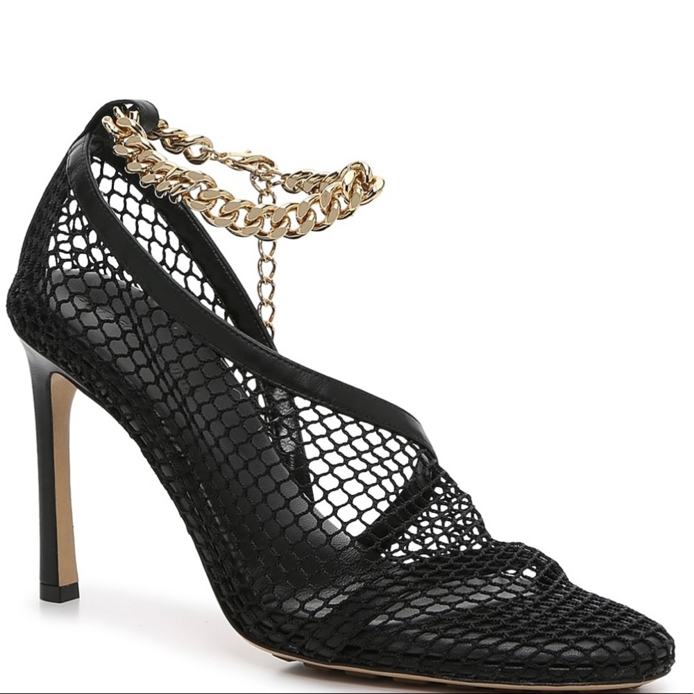 Bottega Veneta Chain embellished Macramé & leather pump